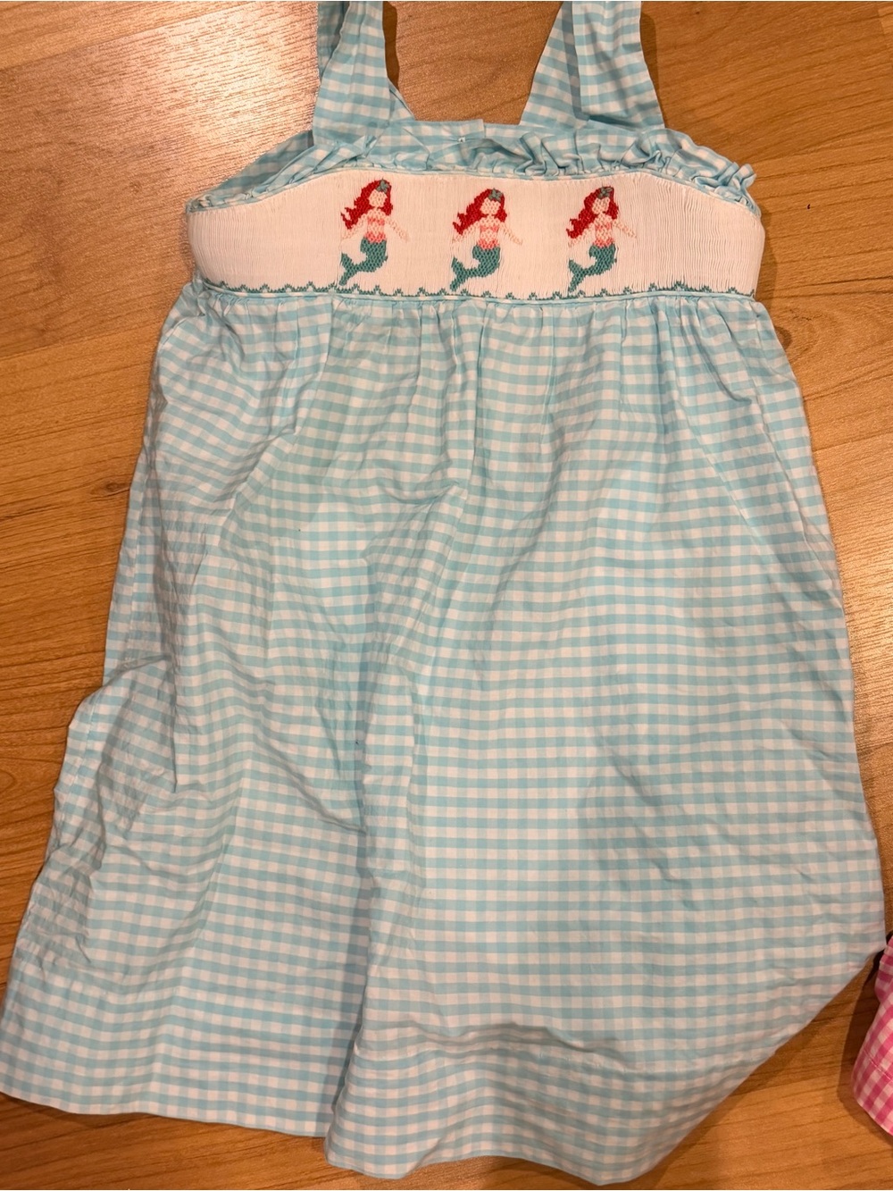 Light Blue Gingham Sundress with Mermaid Smocking Place size 5
